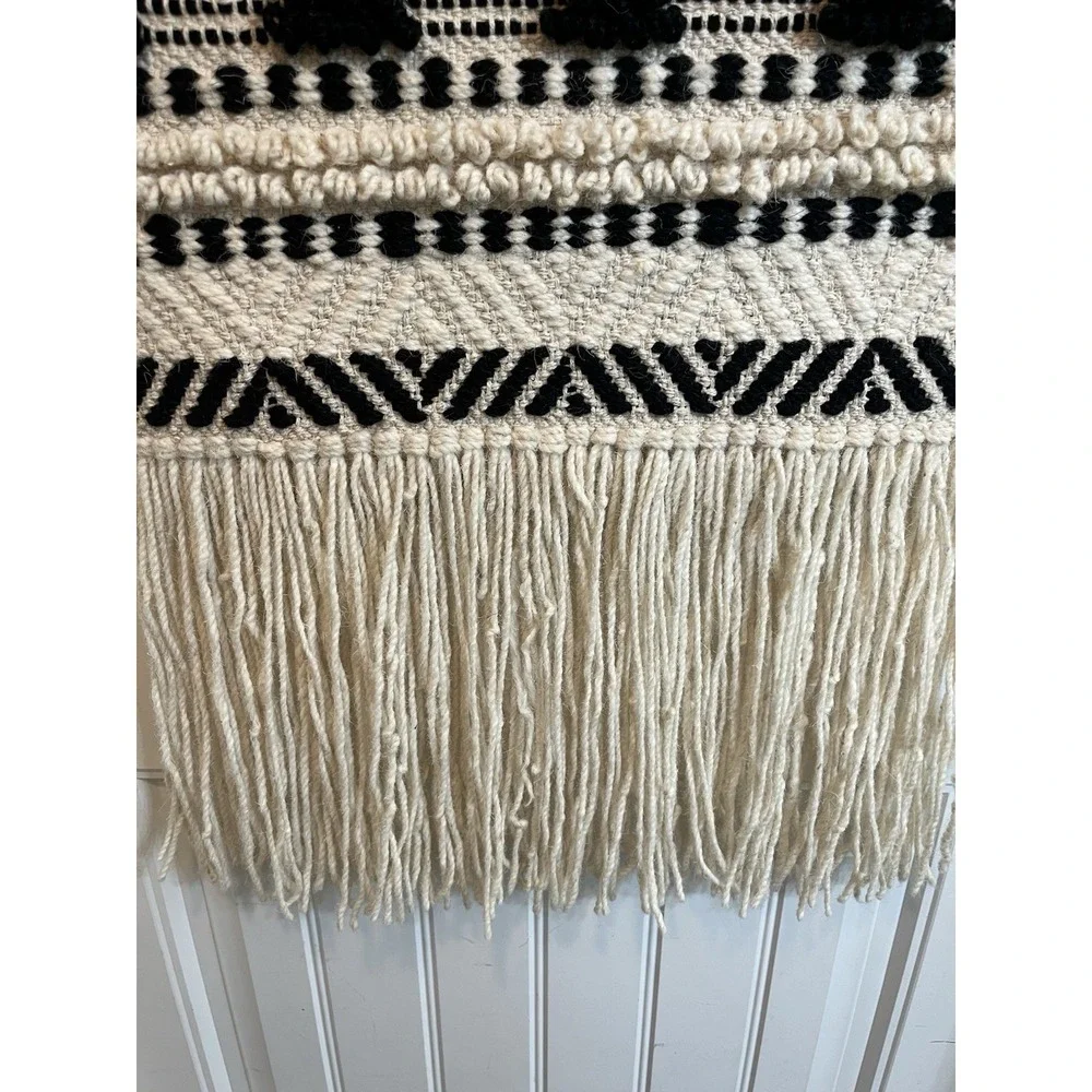 Boho Woven Wall Hanging Tapestry Neutral Macrame Fringe Rustic Home Decor